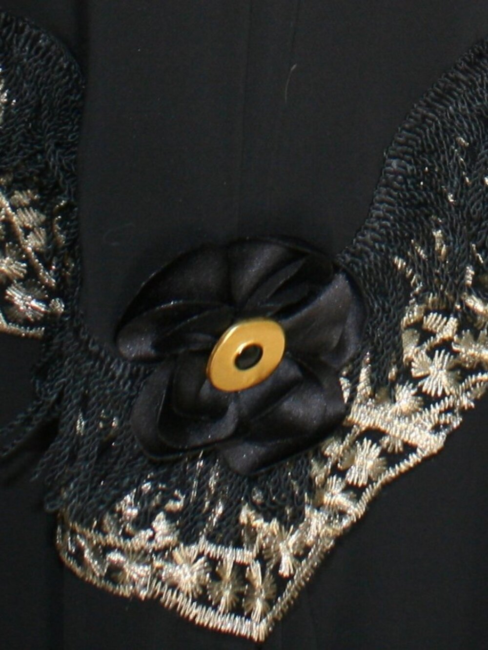 HAND CRAFTED Skirt Denim Maxi Upcycled Lace Floral Fringe Black Gold  12 - Picture 3 of 16